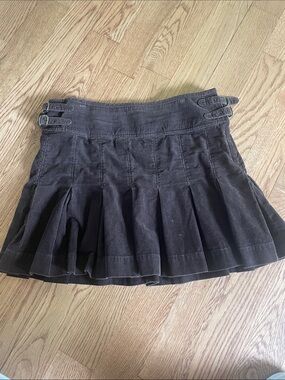 Ralph Lauren Pleated Brown Corduroy Mini Skirt with Buckle Waist